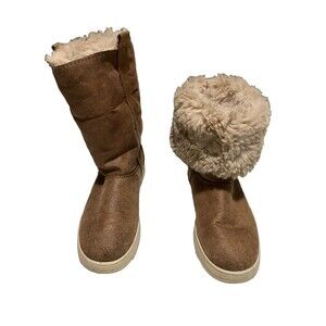 Zara girls suede fur Winter Fold Down boots!!  Size EU 34 US 2 Color Brown